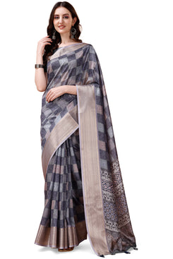 Bright & Beautiful Admyrin South Silk Digitally Printed with Zari Border Work Saree with Blouse Piece