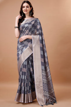 Bright & Beautiful Admyrin South Silk Digitally Printed with Zari Border Work Saree with Blouse Piece