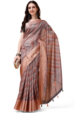 Bright & Beautiful Admyrin South Silk Digitally Printed with Zari Border Work Saree with Blouse Piece