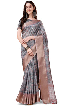 Bright & Beautiful Admyrin South Silk Digitally Printed with Zari Border Work Saree with Blouse Piece