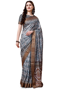 Bright & Beautiful Admyrin South Silk Digitally Printed with Zari Border Work Saree with Blouse Piece