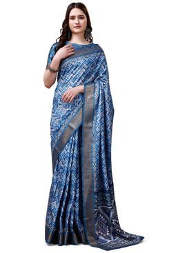 Bright & Beautiful Admyrin South Silk Digitally Printed with Zari Border Work Saree with Blouse Piece