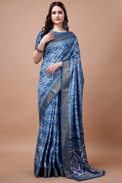 Bright & Beautiful Admyrin South Silk Digitally Printed with Zari Border Work Saree with Blouse Piece