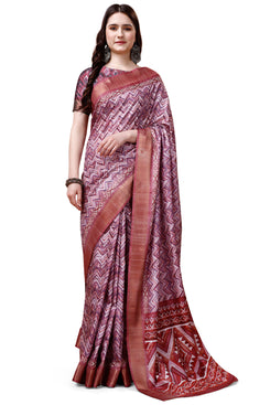 Bright & Beautiful Admyrin South Silk Digitally Printed with Zari Border Work Saree with Blouse Piece