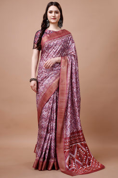 Bright & Beautiful Admyrin South Silk Digitally Printed with Zari Border Work Saree with Blouse Piece