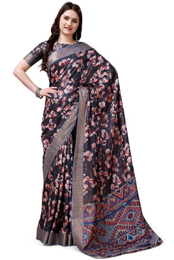 Bright & Beautiful Admyrin South Silk Digitally Printed with Zari Border Work Saree with Blouse Piece