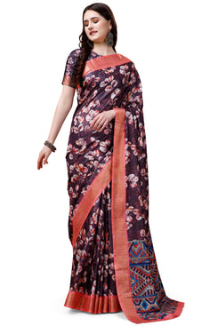 Bright & Beautiful Admyrin South Silk Digitally Printed with Zari Border Work Saree with Blouse Piece