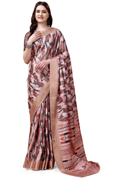 Bright & Beautiful Admyrin South Silk Digitally Printed with Zari Border Work Saree with Blouse Piece