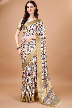 Bright & Beautiful Admyrin South Silk Digitally Printed with Zari Border Work Saree with Blouse Piece