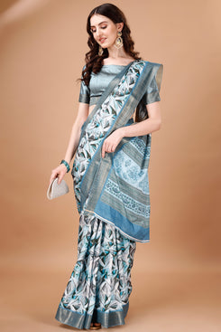 Bright & Beautiful Admyrin South Silk Digitally Printed with Zari Border Work Saree with Blouse Piece