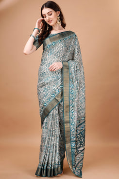 Bright & Beautiful Admyrin South Silk Digitally Printed with Zari Border Work Saree with Blouse Piece