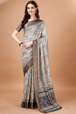 Bright & Beautiful Admyrin South Silk Digitally Printed with Zari Border Work Saree with Blouse Piece