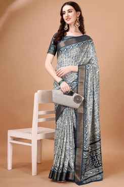 Bright & Beautiful Admyrin South Silk Digitally Printed with Zari Border Work Saree with Blouse Piece