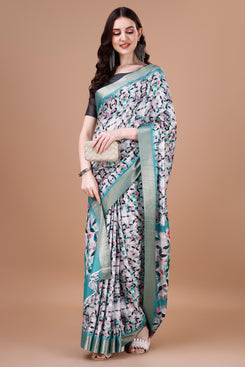 Bright & Beautiful Admyrin South Silk Digitally Printed with Zari Border Work Saree with Blouse Piece