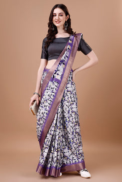 Bright & Beautiful Admyrin South Silk Digitally Printed with Zari Border Work Saree with Blouse Piece