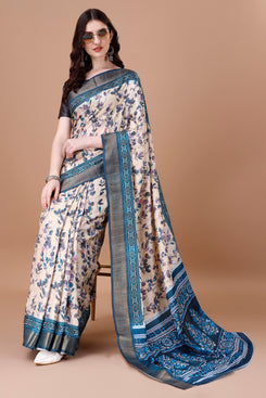 Bright & Beautiful Admyrin South Silk Digitally Printed with Zari Border Work Saree with Blouse Piece