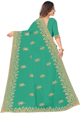 Admyrin Green Silk Blend Embroidered Festival Wear Saree with Blouse Piece
