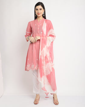 Admyrin Pure Cambric Cotton Embroidered Kurta Set With Dupatta