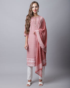 Admyrin Pure Cambric Cotton Jaipuri Printed Kurta Set With Dupatta