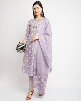 Admyrin Pure Cambric Cotton Embroidered Kurta Set With Dupatta