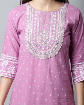 Admyrin Pure Cambric Cotton Jaipuri Printed & Embroidered Kurta Set With Dupatta