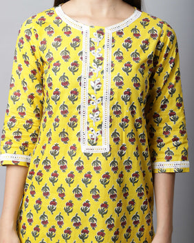 Admyrin Pure Cambric Cotton Jaipuri Printed & Embroidered Kurta Set With Dupatta