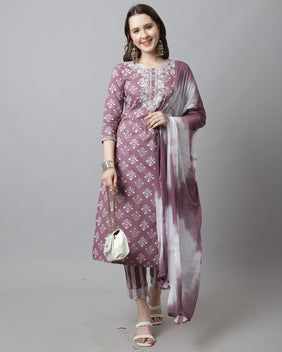 Admyrin Pure Cotton Embroidered Kurta Set With Dupatta