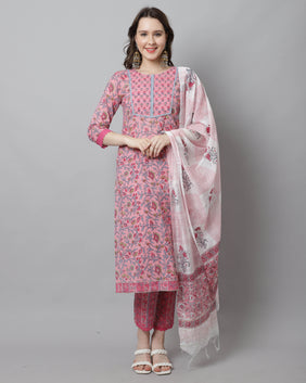 Admyrin Pure Cotton Hand work Kurta Set With Dupatta