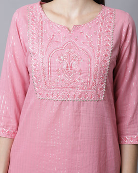 Admyrin Pure Cotton Zari Weaving And Embroidered Kurta Set With Dupatta
