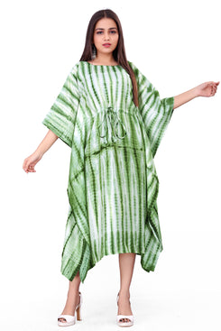 Admyrin Green Satin Chanderi Summer Beach Wear Printed Ready to Wear Kaftan