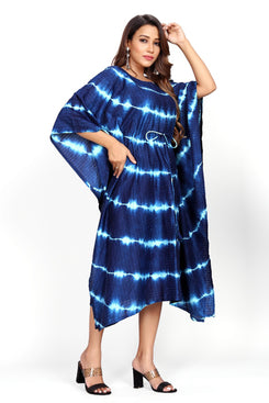 Admyrin Blue Satin Chanderi Summer Beach Wear Printed Ready to Wear Kaftan