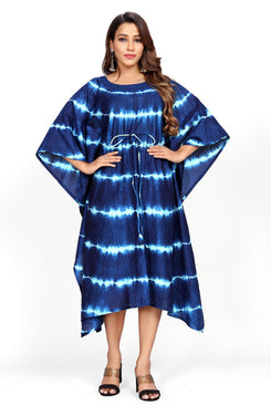 Admyrin Blue Satin Chanderi Summer Beach Wear Printed Ready to Wear Kaftan