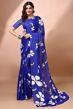 Admyrin Stylish & Beautiful Satin Georgette Digitally Printed Party Wear Sarees with Blouse Piece