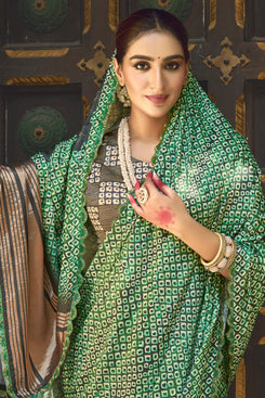 Admyrin Green Gajji Silk Pure Handwork Traditional Function Wear Saree with Blouse Piece