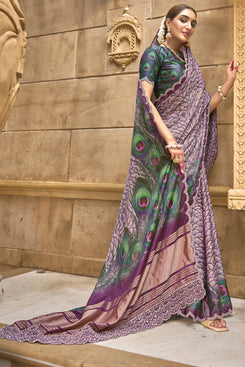 Admyrin Purple Gajji Silk Diamond with Handwork Festival Wear Saree with Blouse Piece