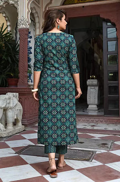 Admyrin Morpichh Cotton Blend Printed Readymade Kurta With Pant and Dupatta Set