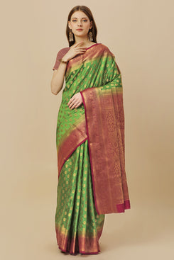 Admyrin Green Dola Silk Woven Festival Wear Saree with Blouse Piece