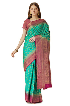 Admyrin Light Green Dola Silk Woven Festival Wear Saree with Blouse Piece