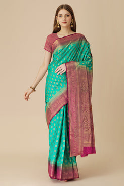 Admyrin Light Green Dola Silk Woven Festival Wear Saree with Blouse Piece