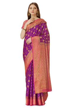 Admyrin Purple Dola Silk Woven Festival Wear Saree with Blouse Piece