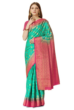 Admyrin Light Green Dola Silk Woven Festival Wear Saree with Blouse Piece