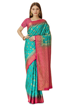 Admyrin Light Blue Dola Silk Woven Festival Wear Saree with Blouse Piece