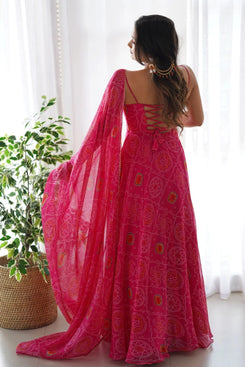 Admyrin Pink Georgette Classy Designer Printed Readymade Gown