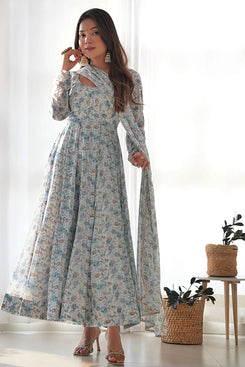 Admyrin Multi Colour Georgette Classy Designer Printed Readymade Gown