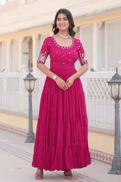 Admyrin Pink Faux Georgette Classy Designer Function Wear Readymade Gown