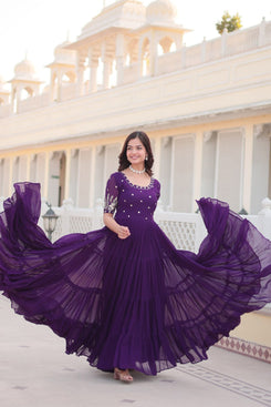 Admyrin Purple Faux Georgette Classy Designer Function Wear Readymade Gown