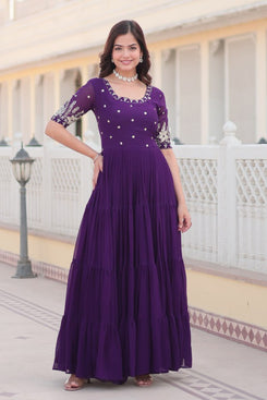 Admyrin Purple Faux Georgette Classy Designer Function Wear Readymade Gown