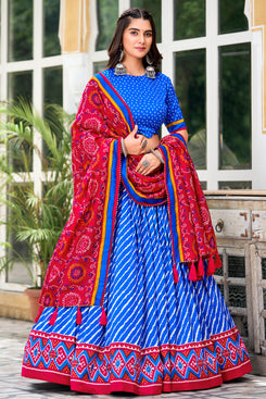 Navratri Special Admyrin Tussar Silk Patola Print Heavy Lehenga Choli