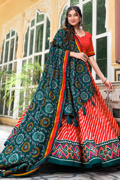 Navratri Special Admyrin Tussar Silk Patola Print Heavy Lehenga Choli