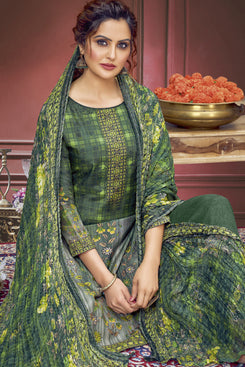 Admyrin Green Pure Muslin Digitally Printed and Swarovski Diamond Work Unstitched Salwar Suit